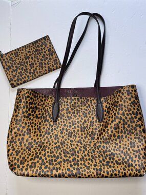 Kate Spade All Day Leopard Animal Print Large Tote Bag Purse Wristlet Set Work